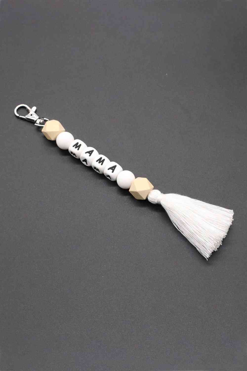 Assorted 2-Pack Mama Beaded Tassel Keychain White/Pastel Yellow/MAMA Printed One Size