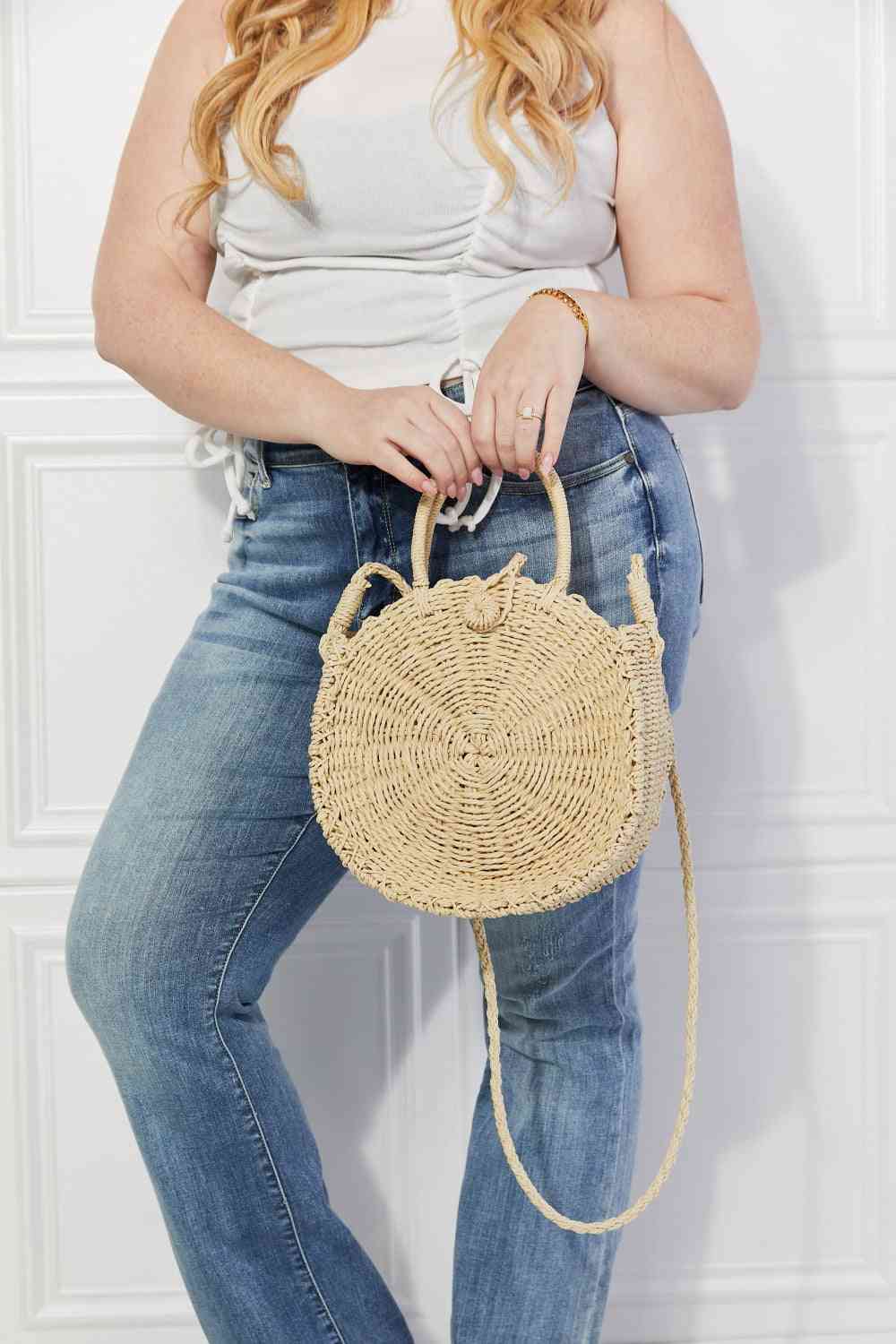 Justin Taylor Feeling Cute Rounded Rattan Handbag in Ivory Ivory One Size