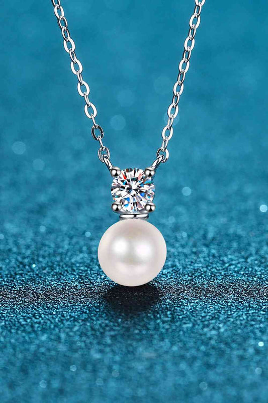 925 Sterling Silver Freshwater Pearl Moissanite Necklace Silver/Pearl One Size