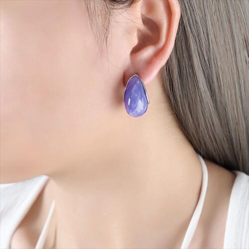 Resin Teardrop Earrings Purple/Silver One Size