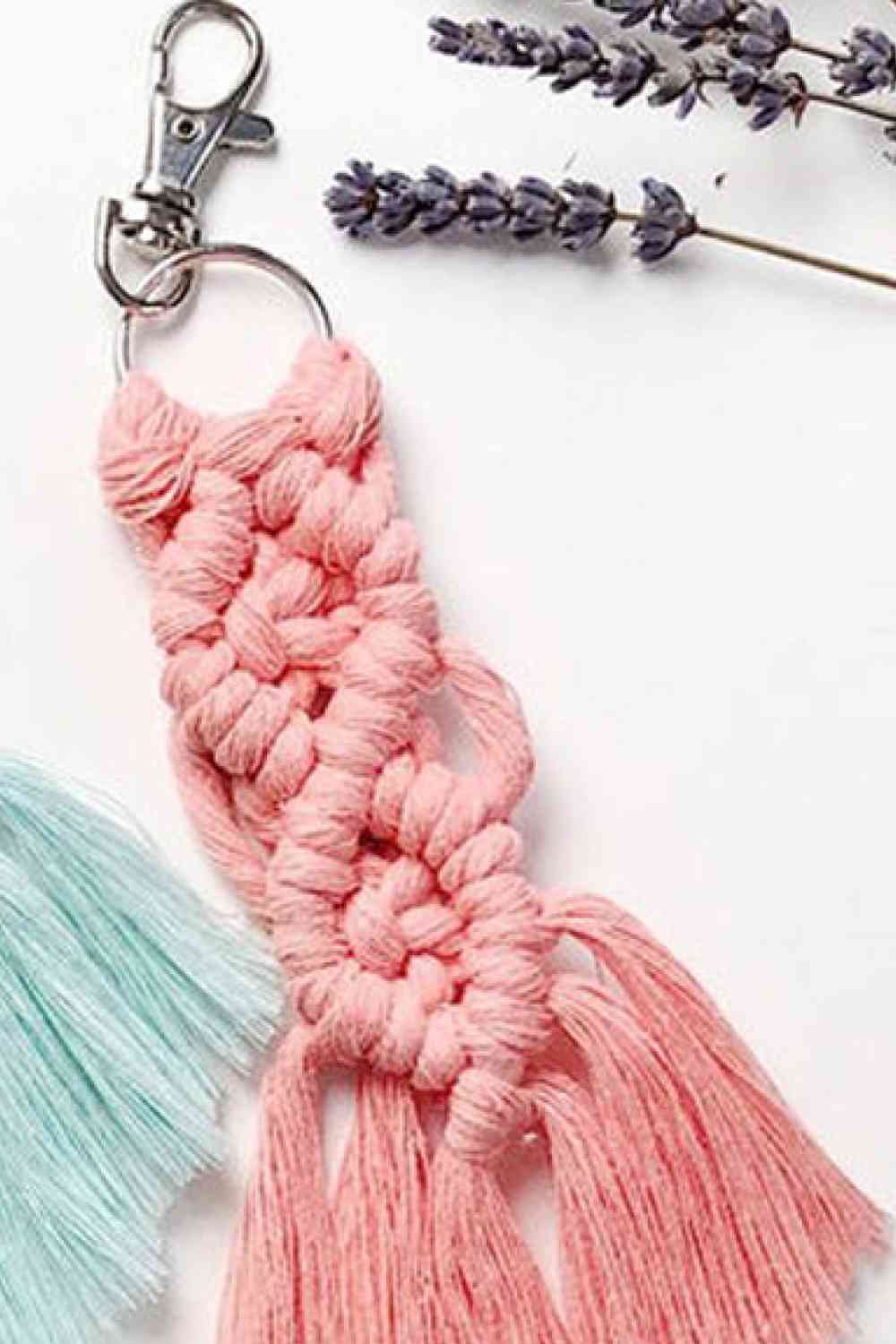 Assorted 4-Pack Macrame Fringe Keychain Coral One Size