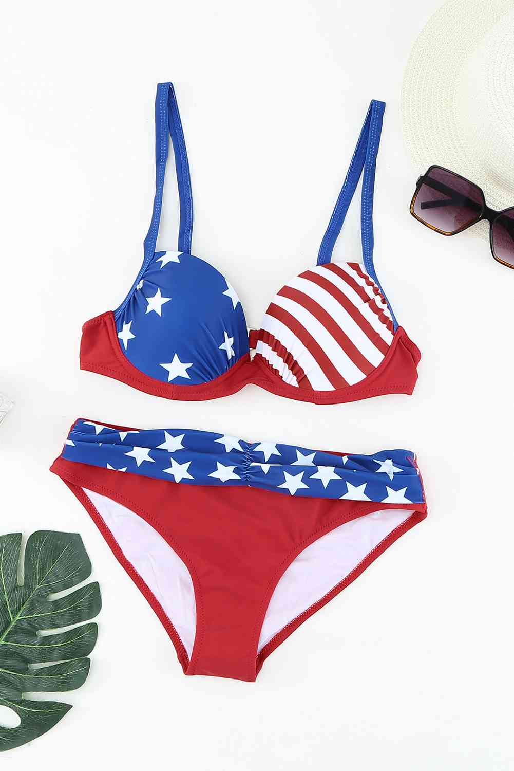 Ruched Bikini Set Red/Blue