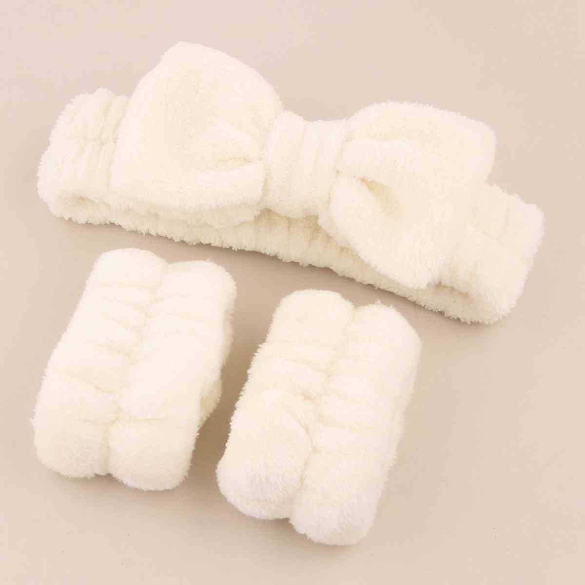 Face Wash Wristband and Bow Headband Ivory One Size