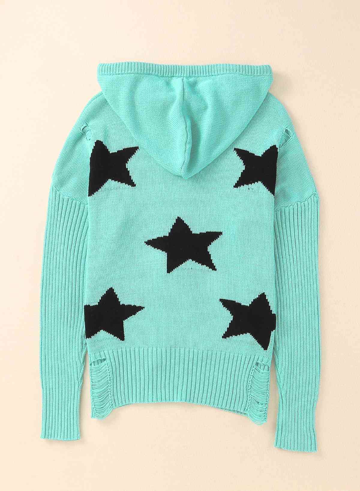 Woven Right Star Distressed Slit Hooded Sweater