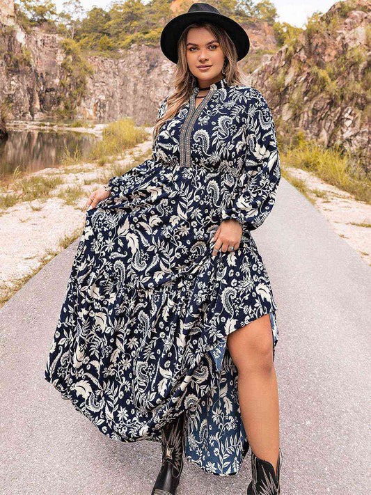 Plus Size Long Sleeve Maxi Dress Dark Navy