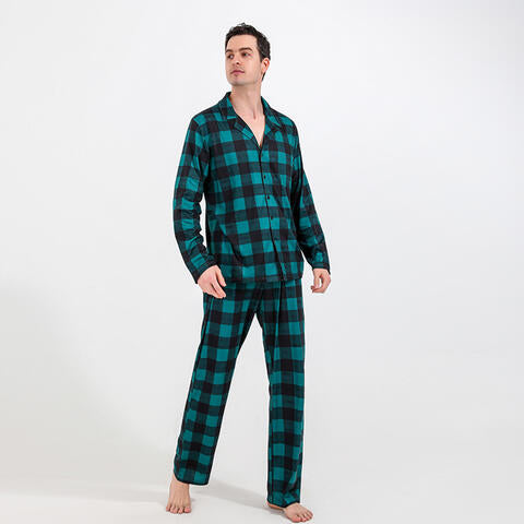 Men Plaid Shirt and Pants Set Deep Teal