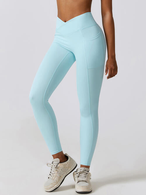 Wide Waistband Active Leggings Mint Blue