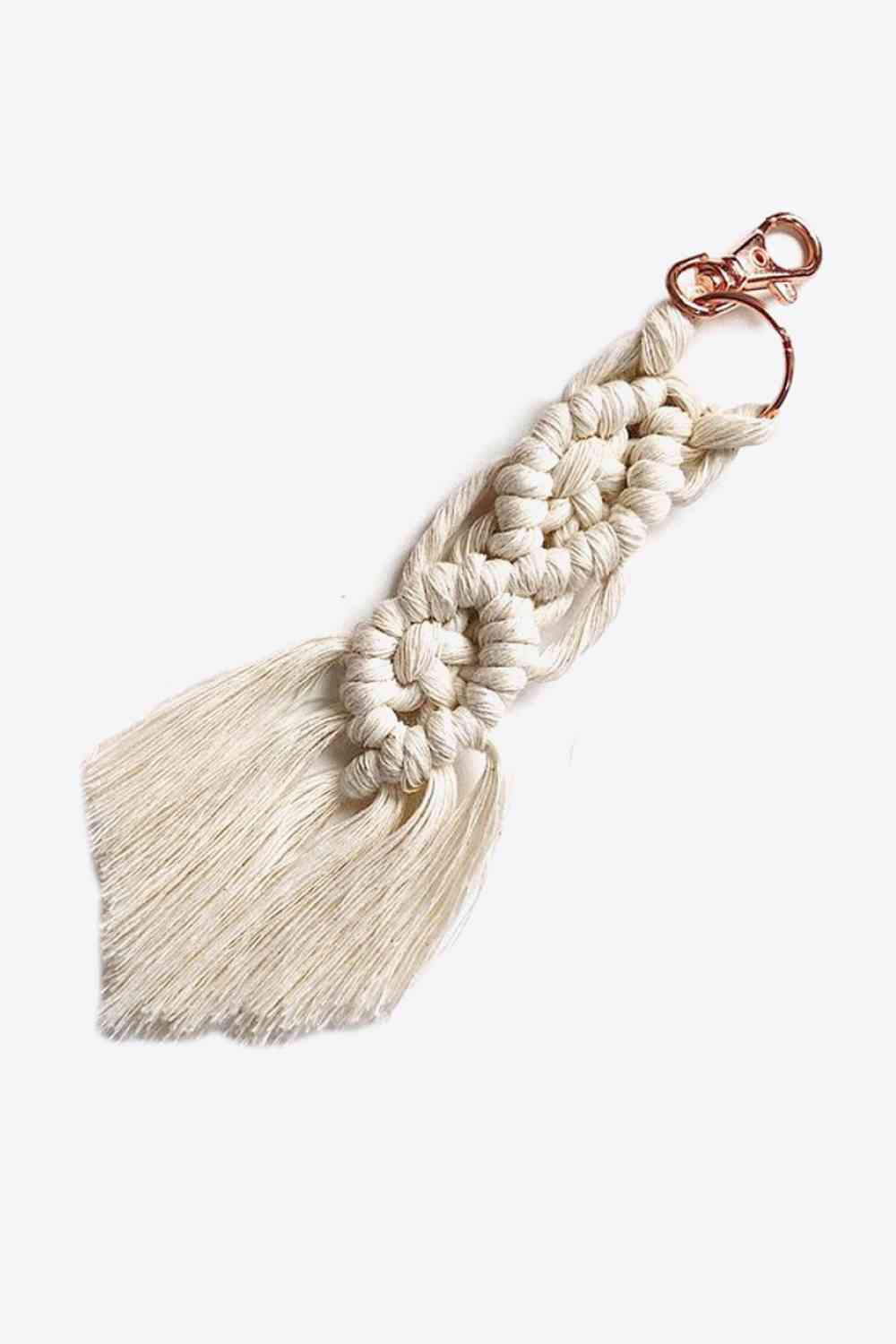 Assorted 4-Pack Macrame Fringe Keychain Cream One Size