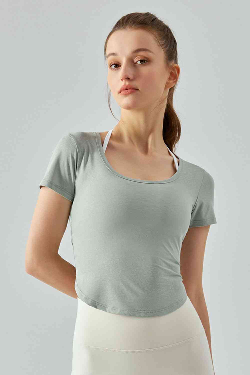 Round Neck Short Sleeve Sports T-Shirt Sage