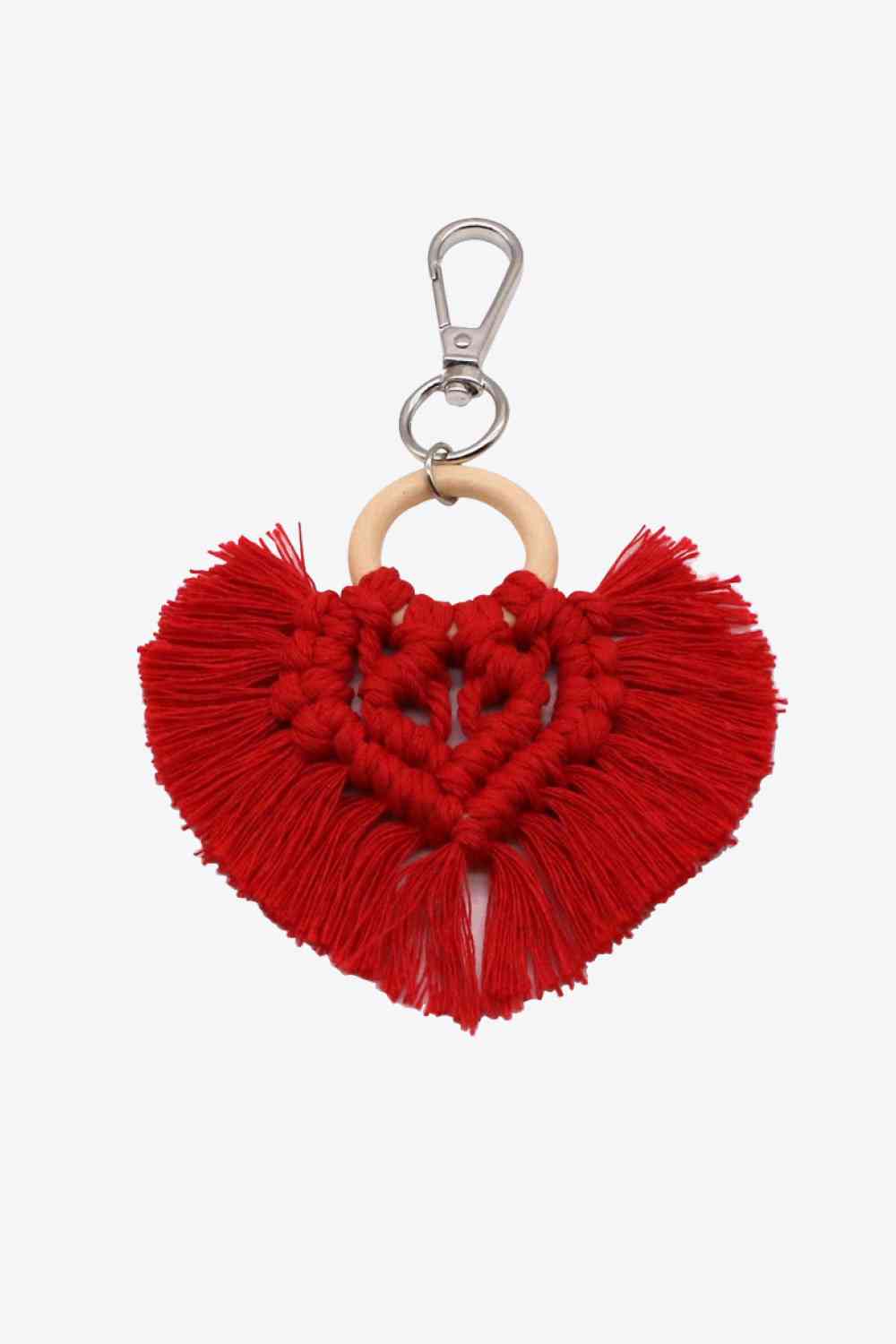 Assorted 4-Pack Heart-Shaped Macrame Fringe Keychain Deep Red One Size