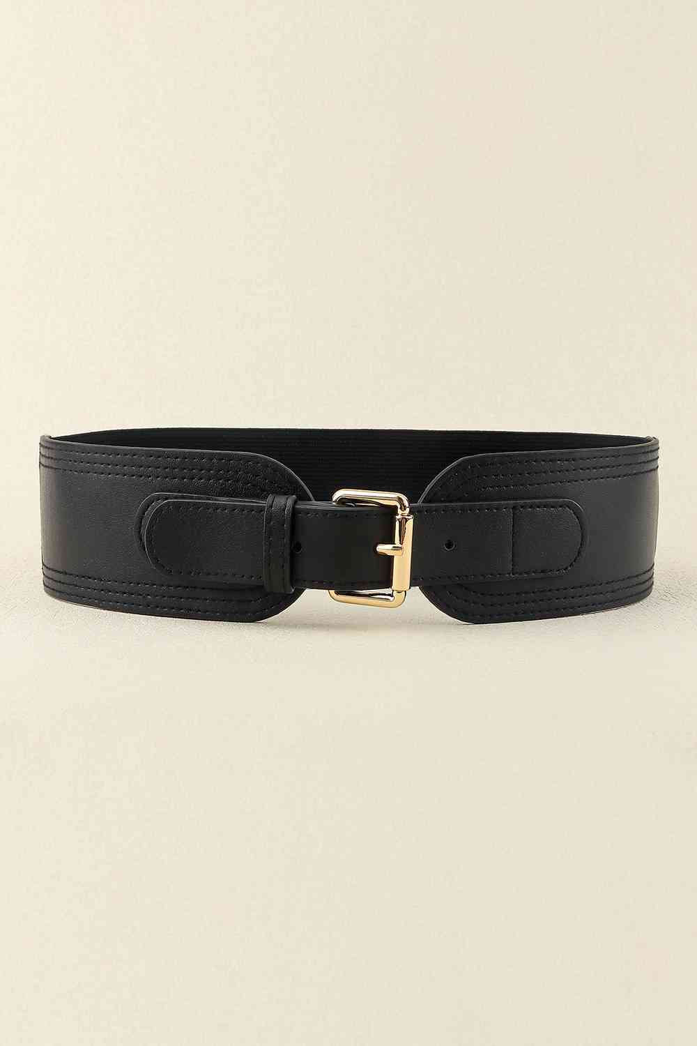 Elastic Wide PU Belt Black One Size