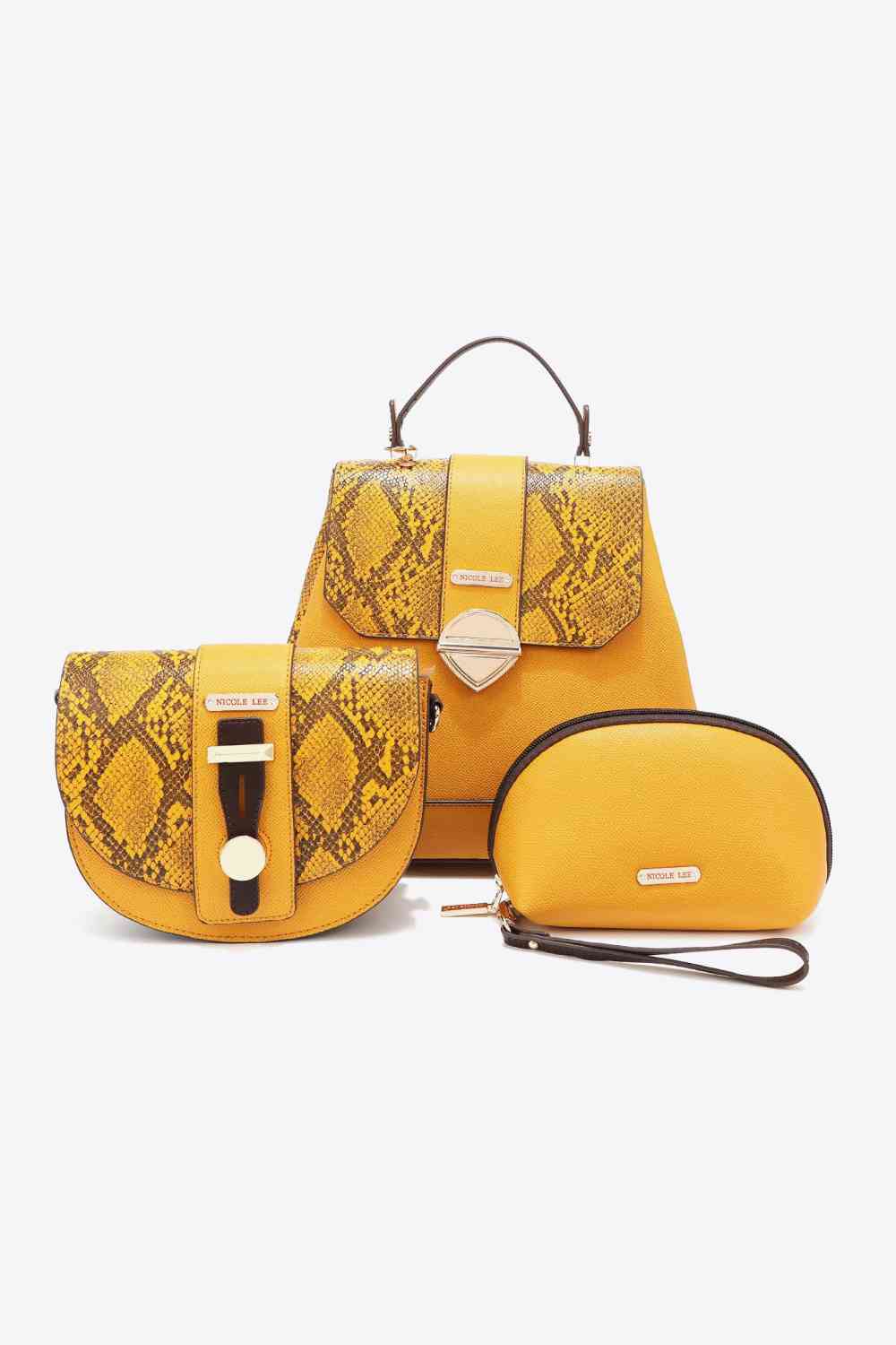 Nicole Lee USA Python 3-Piece Bag Set Mustard One Size