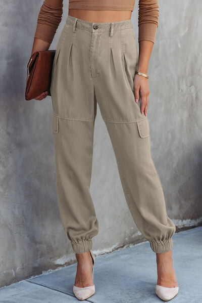 High Waist Cargo Pants Beige