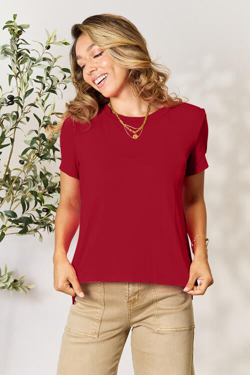 Basic Bae Full Size Round Neck Short Sleeve T-Shirt Deep Red