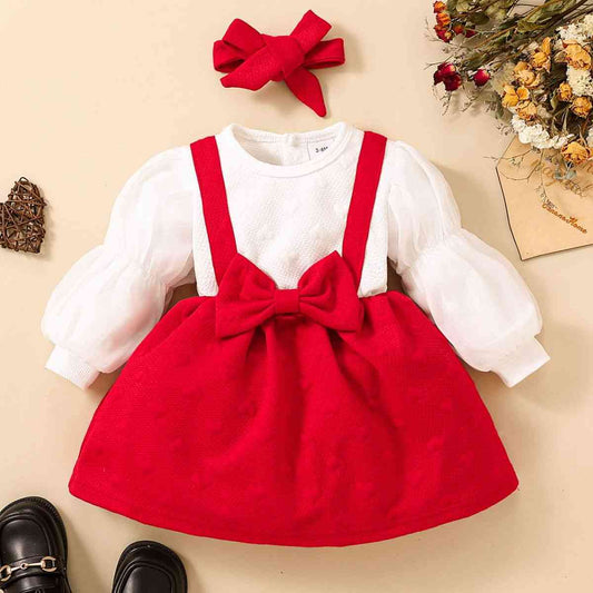 Baby Girl Two-Tone Bow Detail Dress White