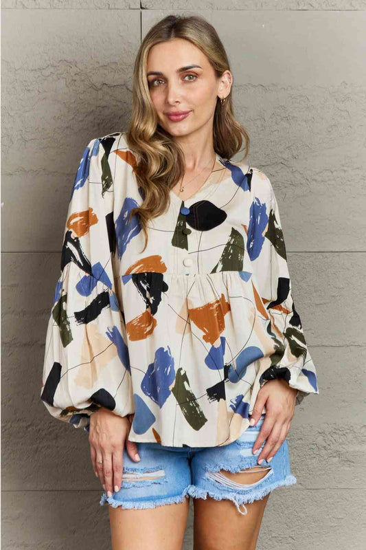 Hailey & Co Wishful Thinking Multi Colored Printed Blouse Beige