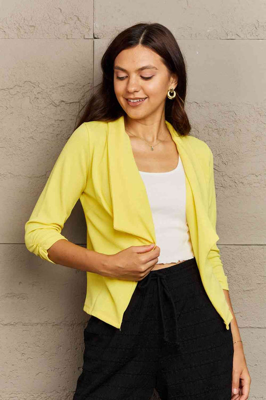 Ninexis Full Size Lapel Collar Long Sleeve Jacket Canary Yellow