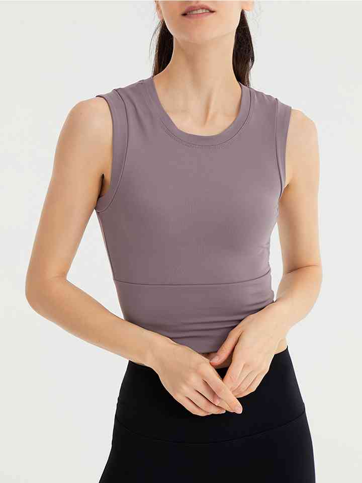 Round Neck Sleeveless Sports Tank Top Dusty Purple