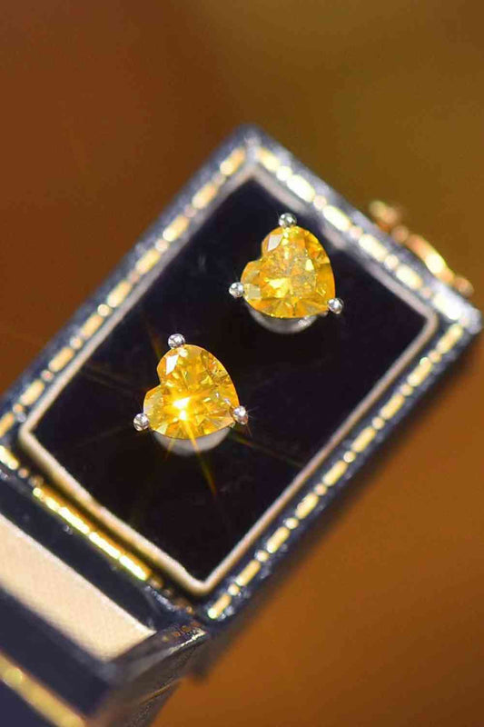 2 Carat Yellow Heart Moissanite Platinum-Plated Earrings Yellow One Size