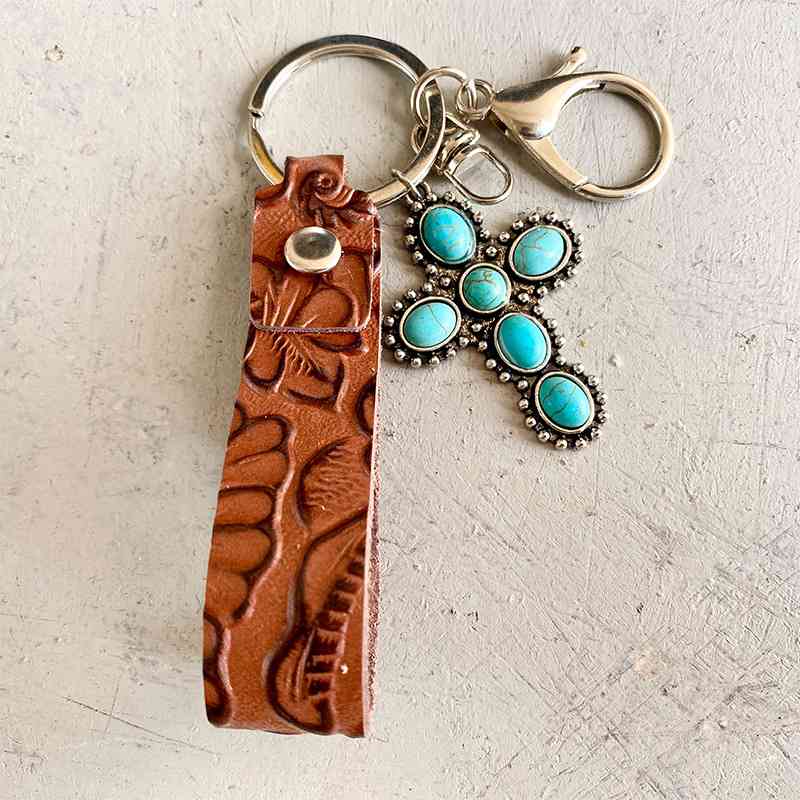 Turquoise Genuine Leather Key Chain Style C One Size