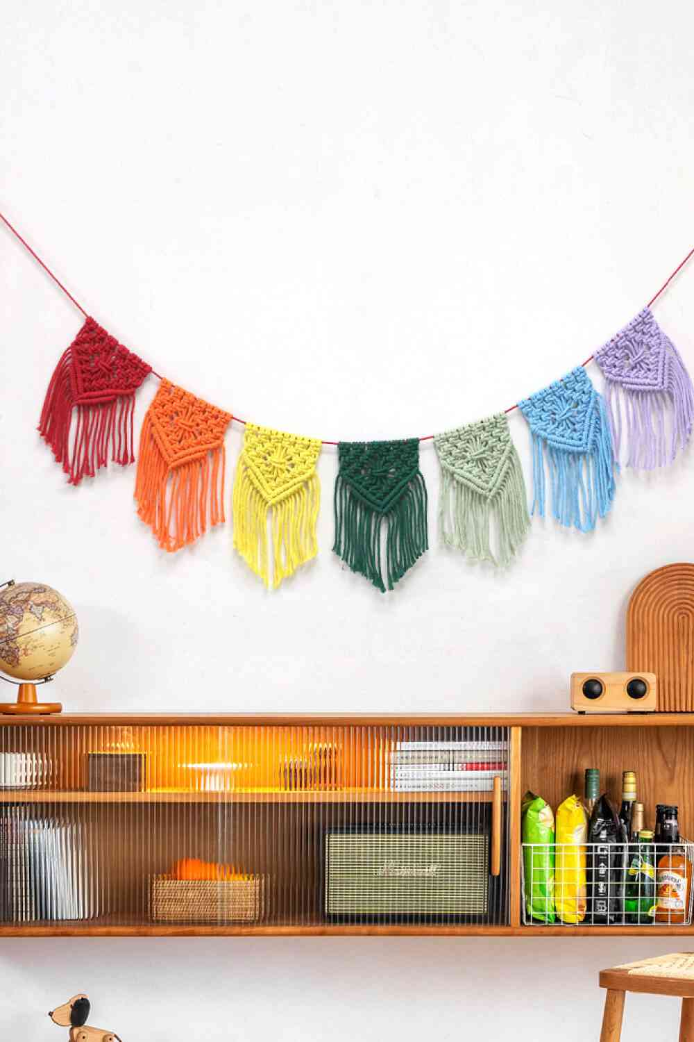 Rainbow Fringe Macrame Banner Multi One Size