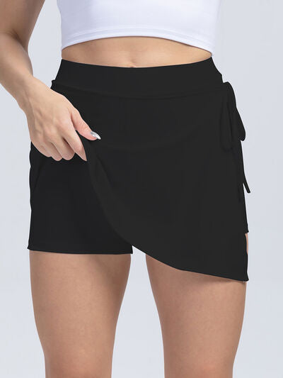 Tied High Waist Active Shorts Black