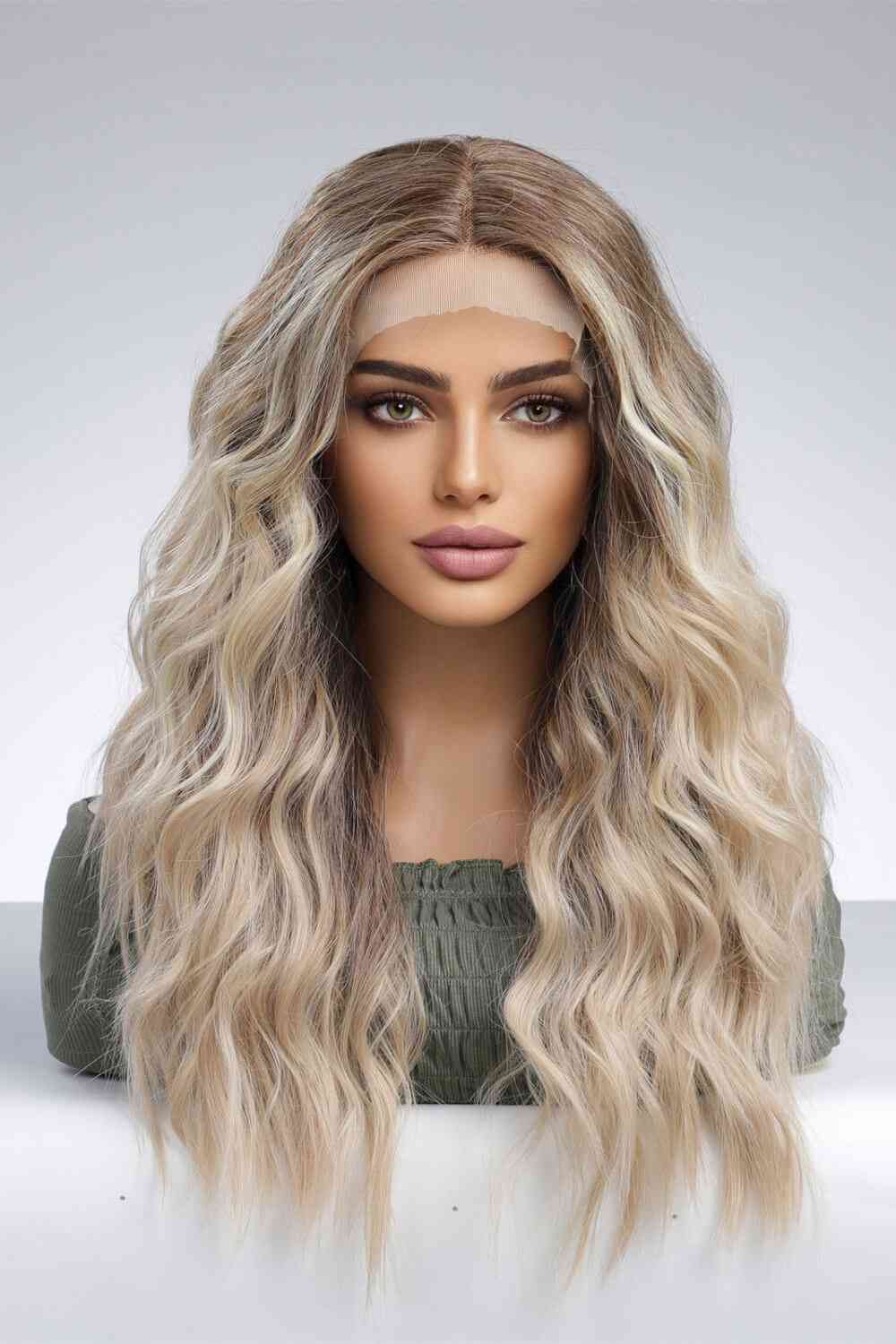 13*2" Lace Front Wigs Synthetic Long Wave 24'' 150% Density Light Brown/Blonde Ombre One Size