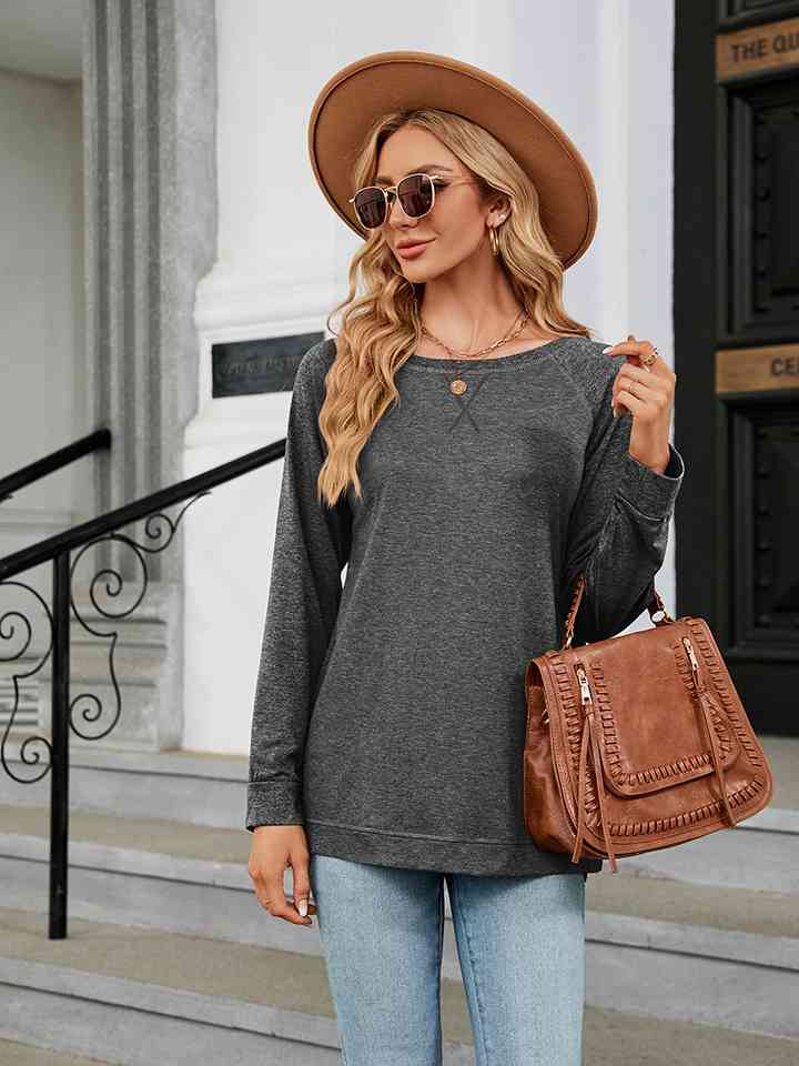 Round Neck Long Sleeve T-Shirt Charcoal