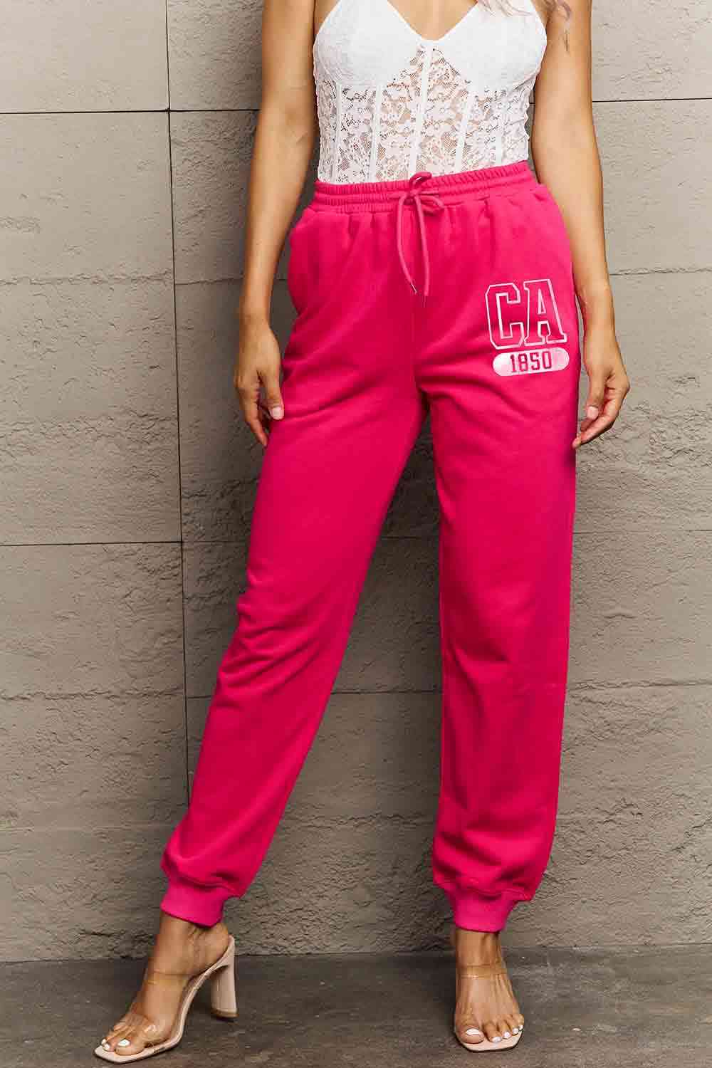 Simply Love Simply Love Full Size CA 1850 Graphic Joggers Hot Pink