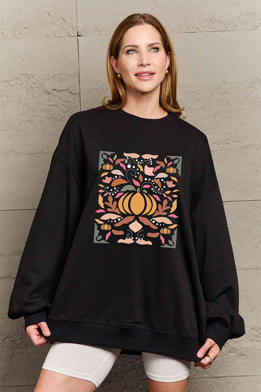 Simply Love Full Size Graphic Dropped Shoulder Sweatshirt Black