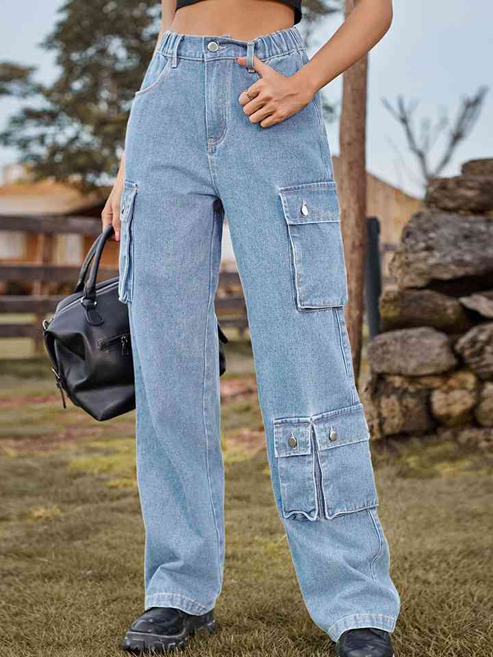 Straight Leg Cargo Jeans Pastel Blue