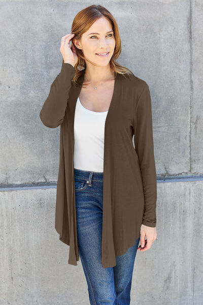 Basic Bae Full Size Open Front Long Sleeve Cardigan Chestnut