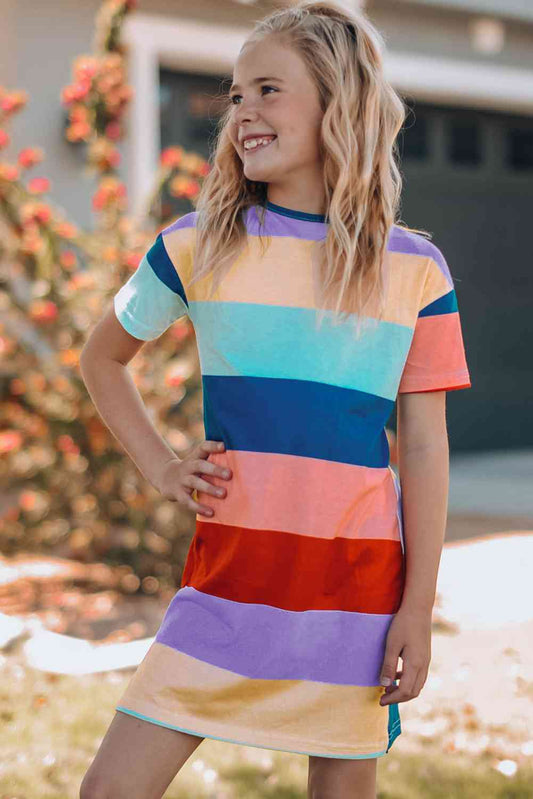 Girls Color Block Side Slit Mini Dress Multi