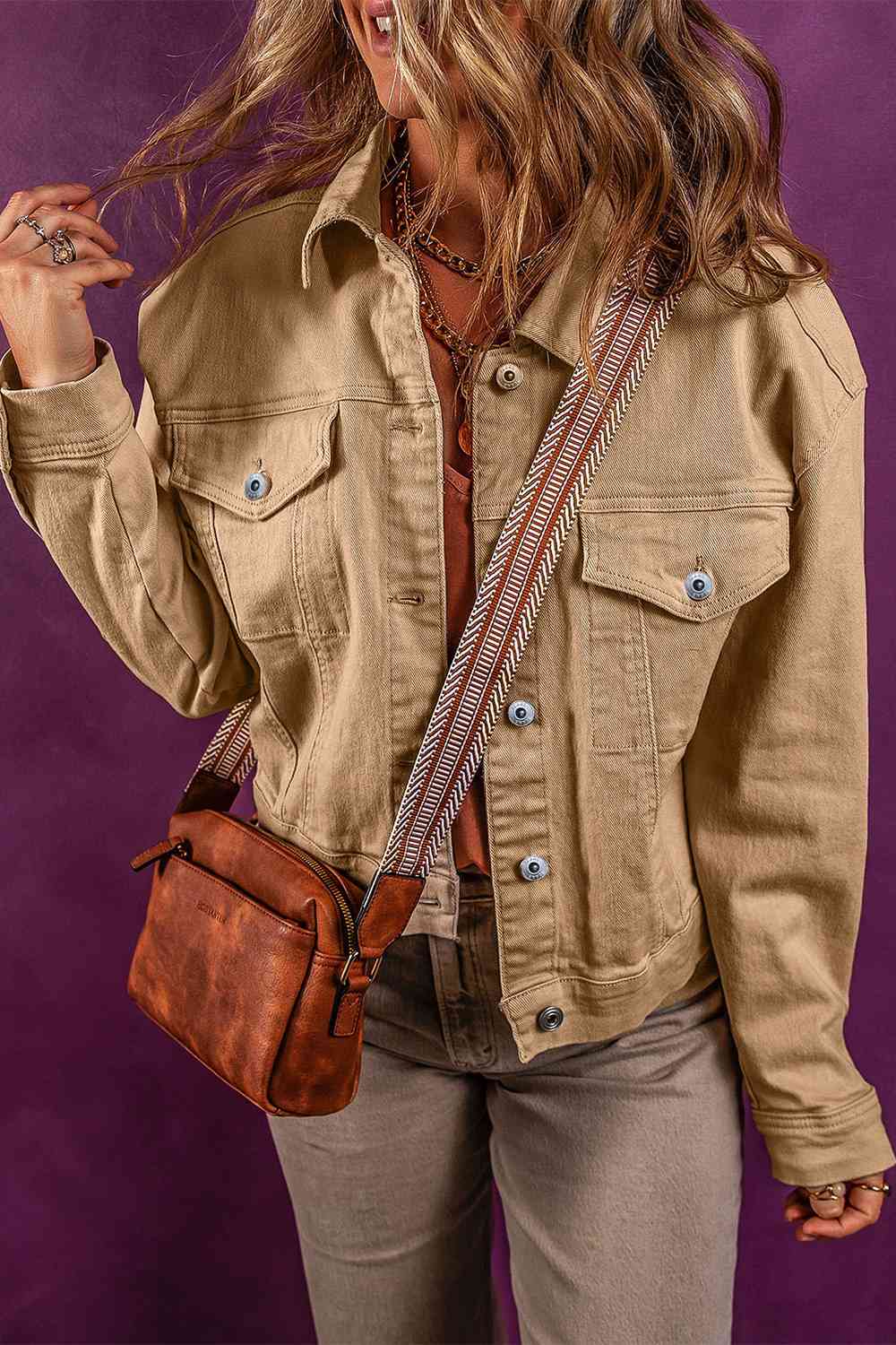 Button Down Collared Jacket Caramel