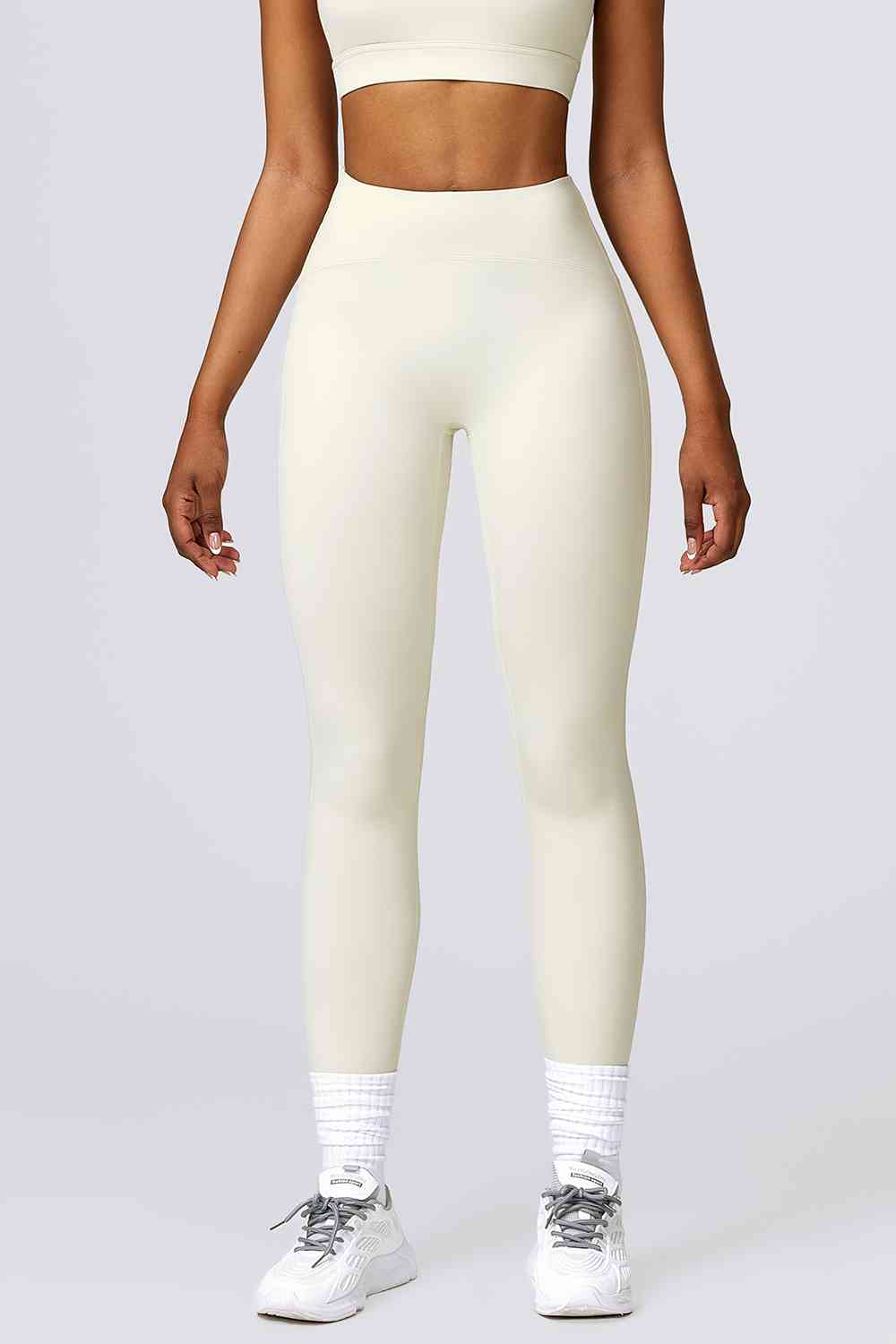 Breathable Wide Waistband Active Leggings Cream