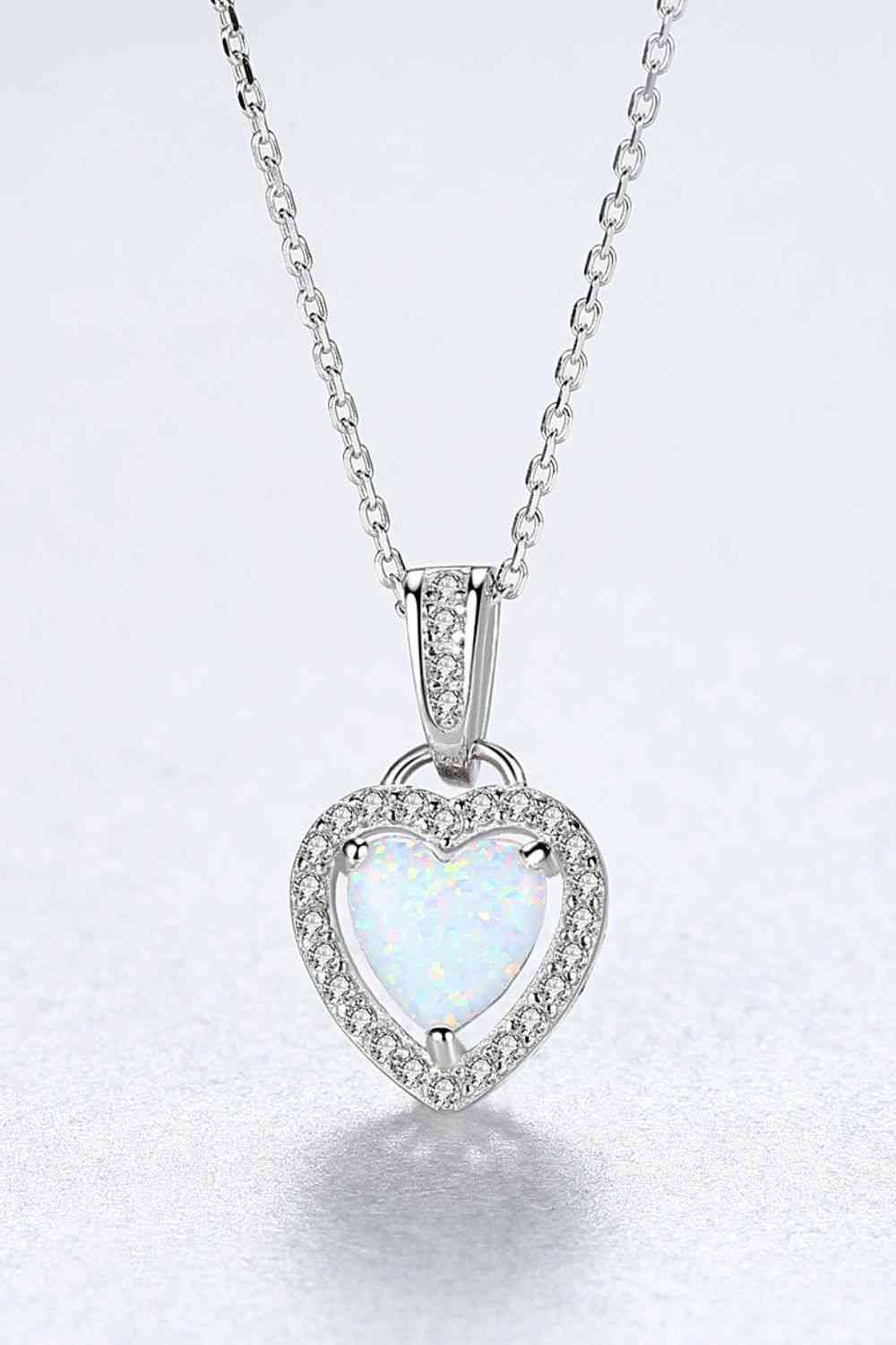 Opal Heart Pendant 925 Sterling Silver Necklace White One Size