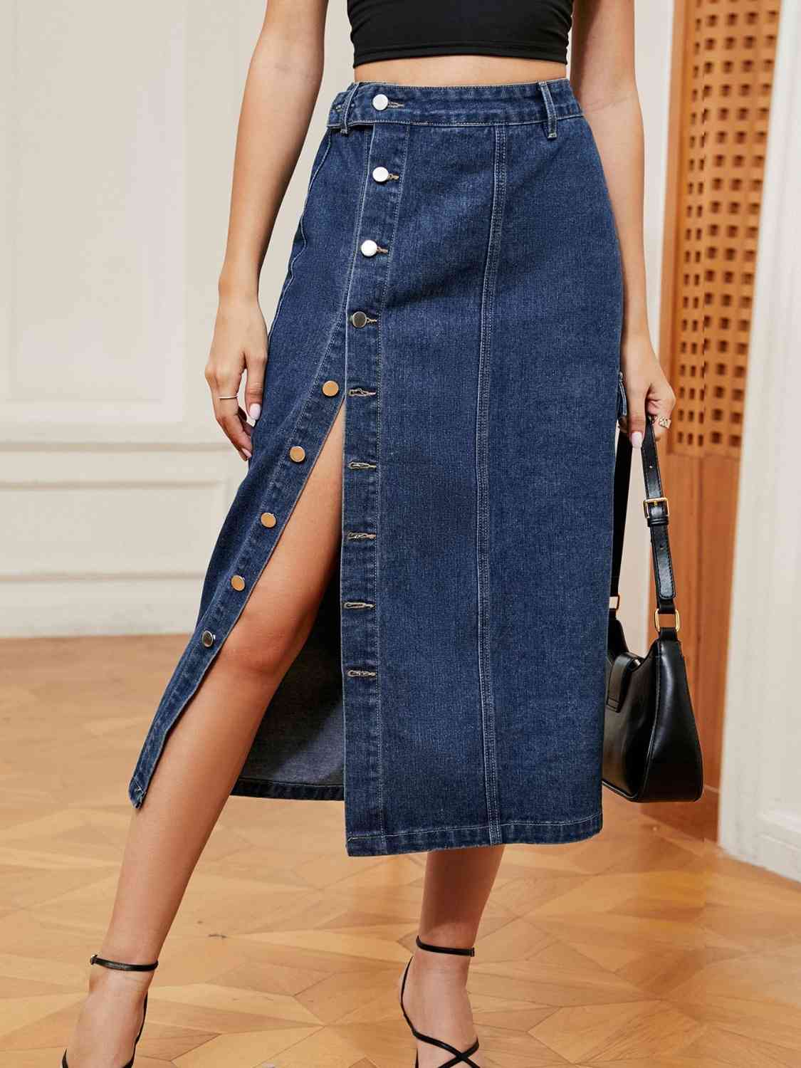 Button Down Denim Skirt Medium