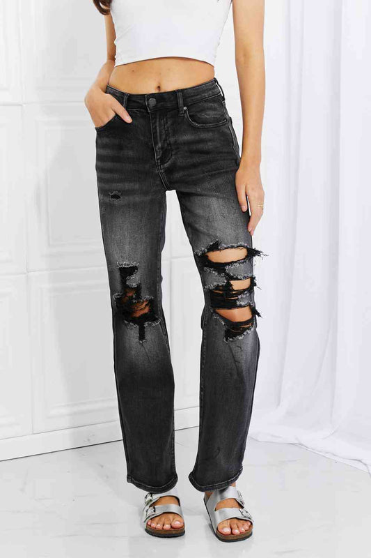 RISEN Full Size Lois Distressed Loose Fit Jeans Black