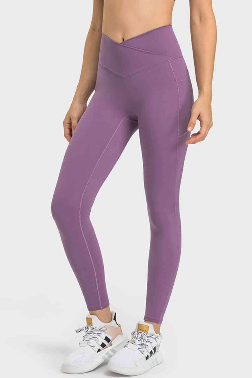 V-Waist Yoga Leggings with Pockets Purple