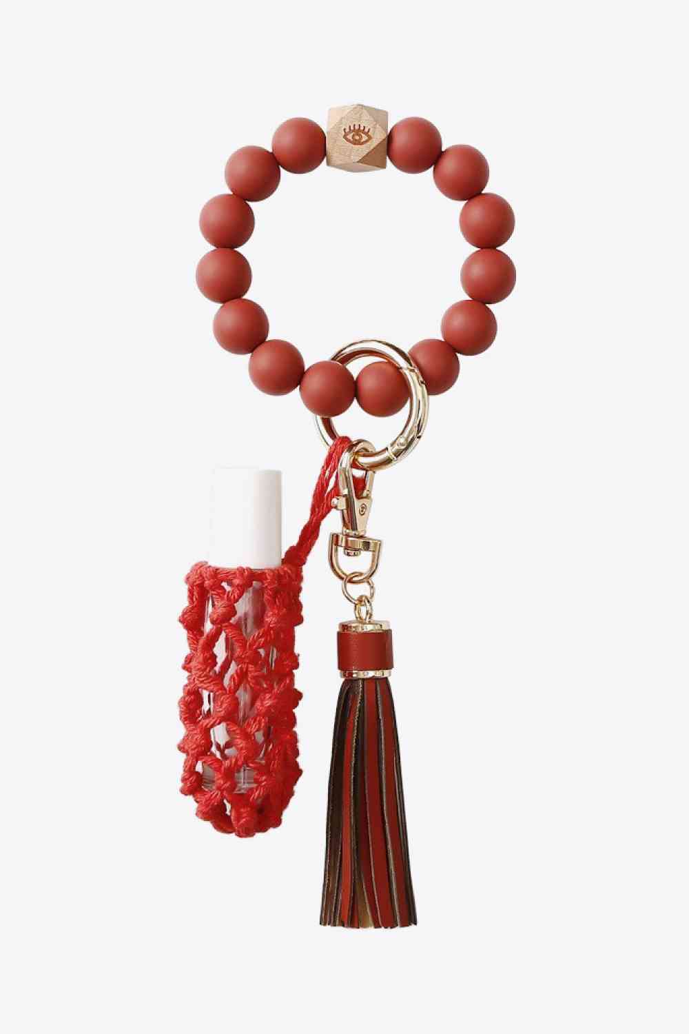 Evil Eye Beaded Keychain with Tassel Deep Red One Size