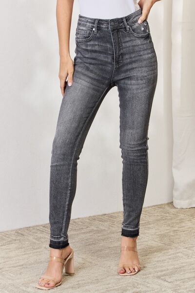 Judy Blue Full Size High Waist Tummy Control Release Hem Skinny Jeans GREY