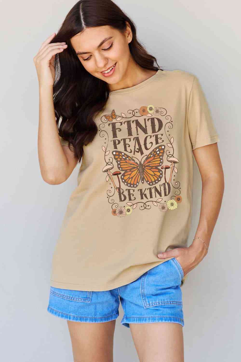 Simply Love Full Size FIND PEACE BE KIND Graphic Cotton T-Shirt