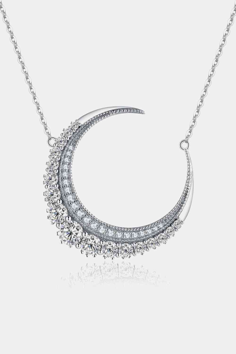 1.8 Carat Moissanite Crescent Moon Shape Pendant Necklace Silver One Size