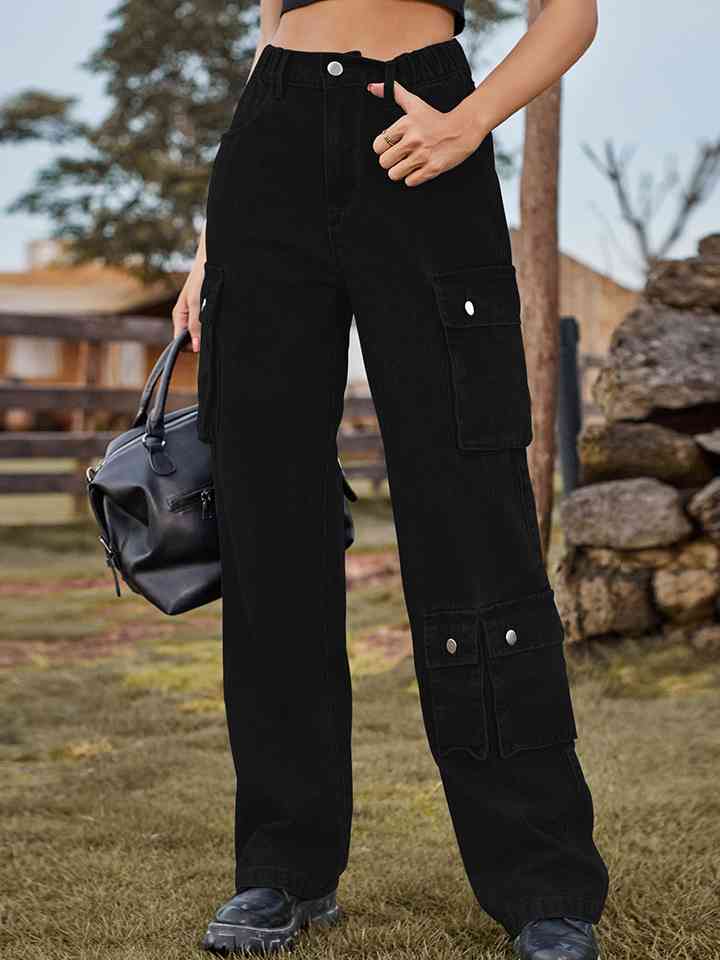 Straight Leg Cargo Jeans Black