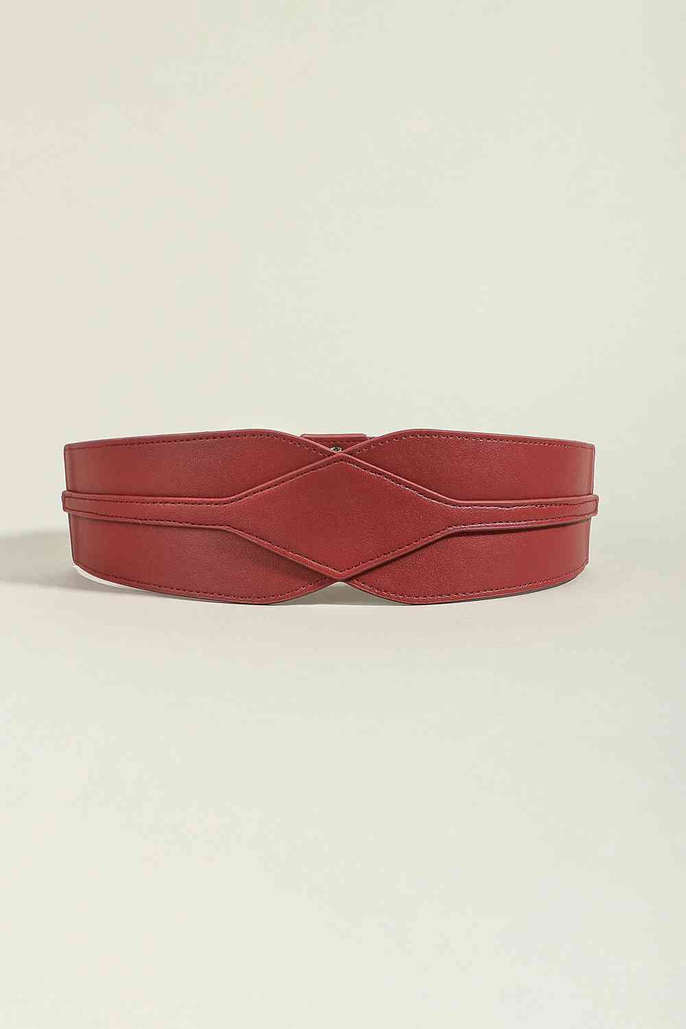 Elastic Wide PU Belt Wine One Size