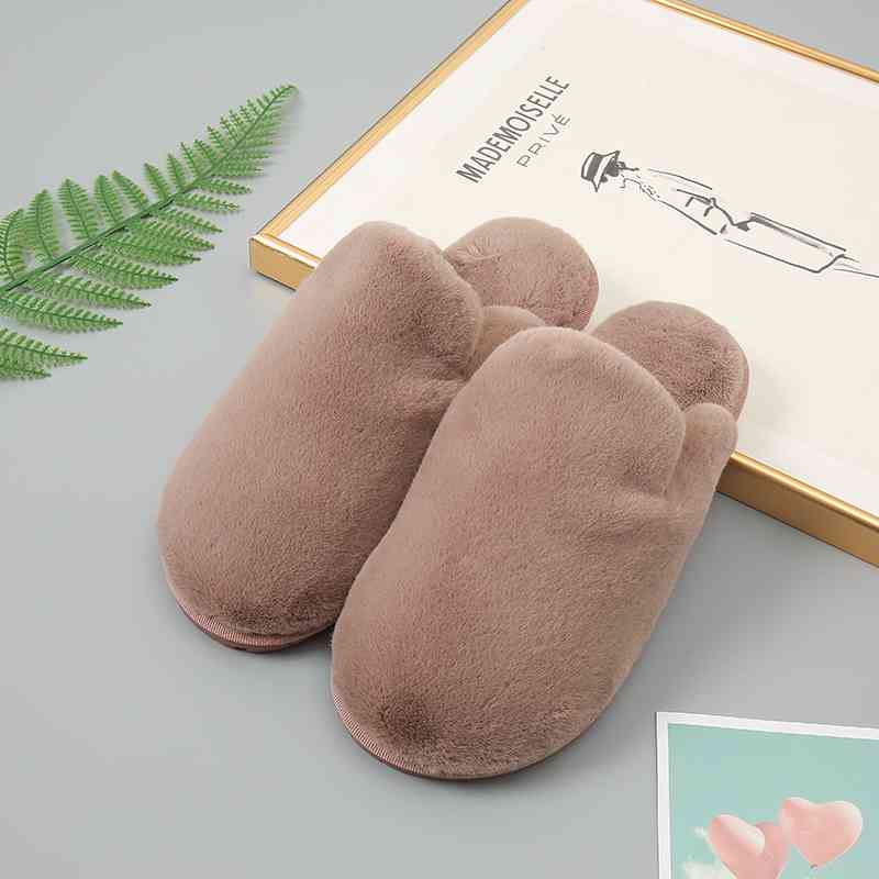 Faux Fur Slippers Taupe