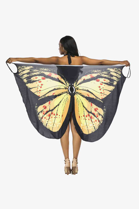 Butterfly Spaghetti Strap Cover Up Yellow One Size