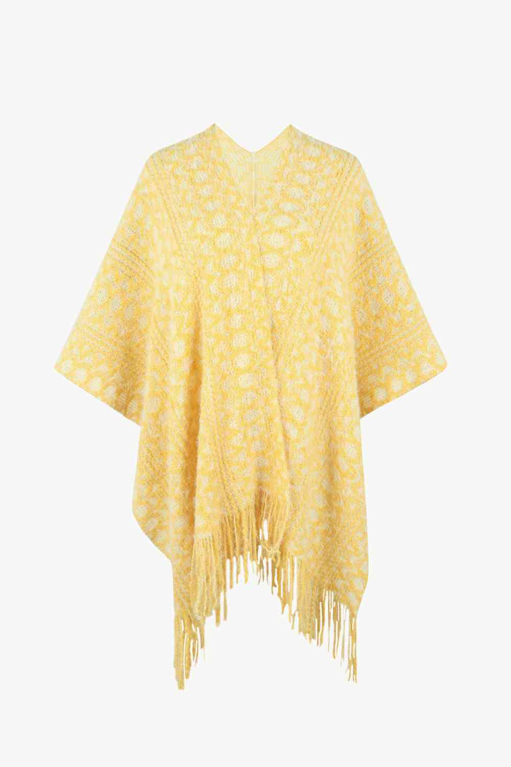 Open Front Fringe Hem Poncho Mustard One Size