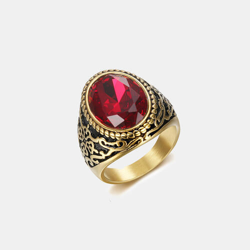 Geometric Titanium Steel Ring Deep Red