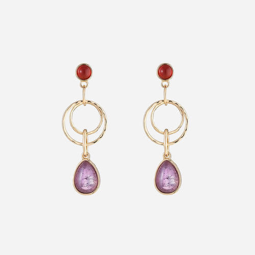 Teardrop Shape Alloy Dangle Earrings Lilac One Size